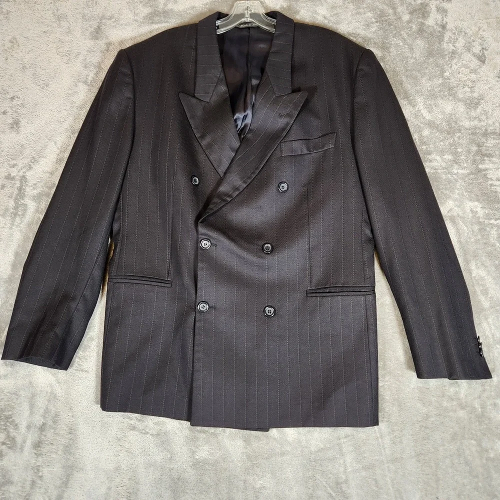 Paccetti Blazer Men's 45L‎ Black Pinstripe Vintage Italian Suit Jacket 100% Wool